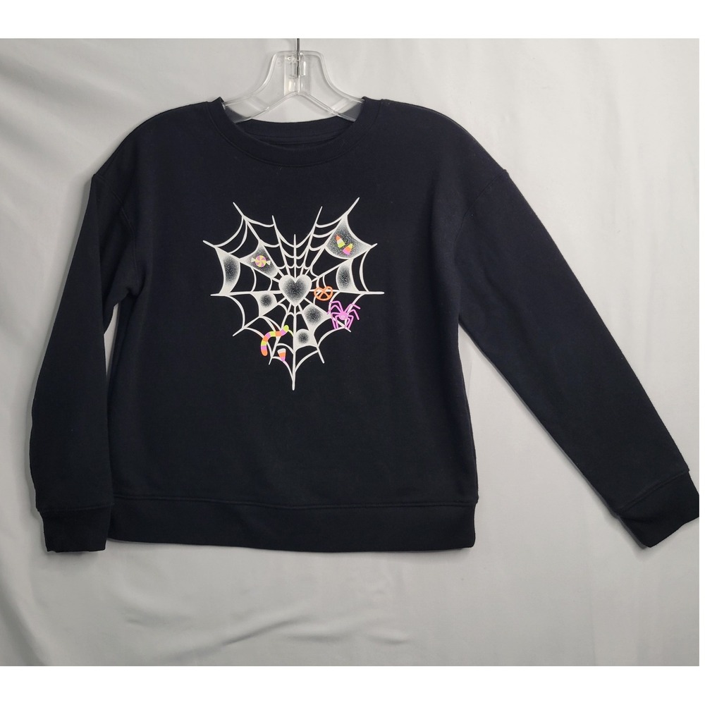 Cat‎ & Jack Halloween Sweatshirt, Spiderweb, Candy, Girls, Size L (10/12)